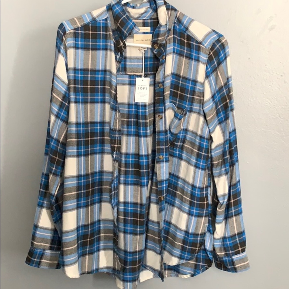 blue American Eagle flannel. Long sleeve